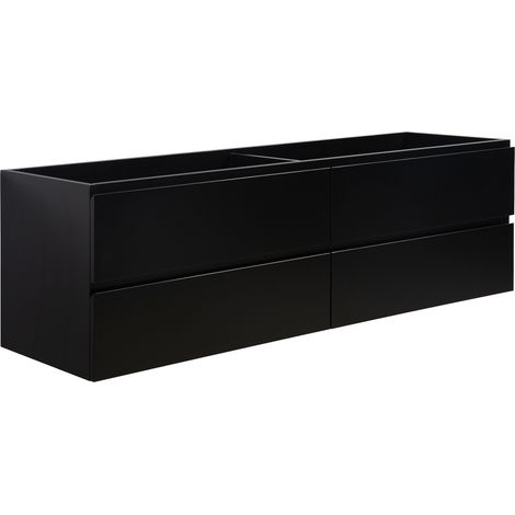 Badplaats – Meuble sous vasque suspendu 160 x 48 x 50 cm – MDF noir mat – 4 tiroirs softclose sans poignée – Kit de fixation inclus (1/5)