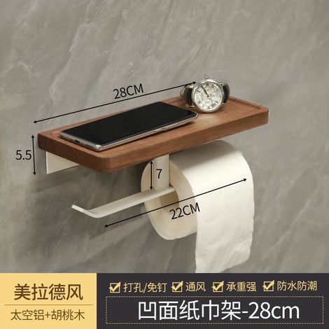 (L28CM concave blanc) Porte-papier toilette en noyer massif, porte-boîte à mouchoirs, porte-rouleau de papier toilette, porte-boîte à mouchoirs en bois massif (1/5)