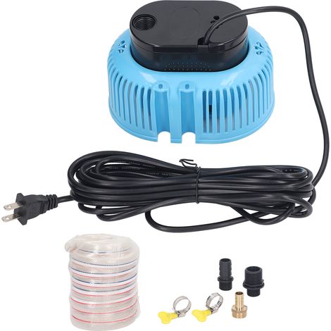 Pompe submersible pour bâche de piscine 75W, débit 850GPH, hauteur de refoulement 10,5ft, protection anti-marche à sec, tuyau d'eau 5m inclus, fiche US 110V 60Hz.