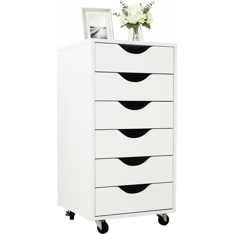 Relaxdays Conteneur à roulettes, 6 tiroirs, H x L x P : 78 x 40 x 40 cm, meuble de bureau, blanc (1/5)
