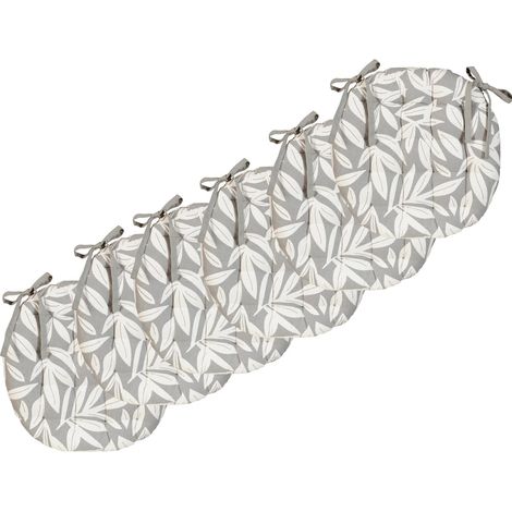 Atout Lot de 6 Galettes de Chaise Rondes Bicolores D.40cm, Gris imprimé/uni