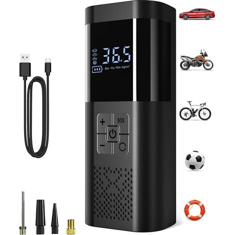 Compresseur à Air Portatif, Gonfleur Pneus Voiture sans Fil avec Jauge, Mini Compresseur 150PSI, Accessoire Voiture pour Hommes, avec Lumière LED pour Voiture Moto Bicyclette Boule (1/5)