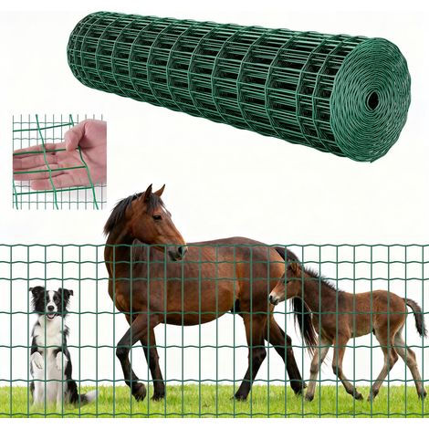 Grillage Métallique Vert Maille 5 x 10 cm Rouleau Grillage Clôture à Mouton Soudé 1,2 x 25 m Fil en Fer Galvanisé Revêtement Vinyle PVC Diamètre Fil 2,1 mm pour Jardin Enclos Cage Animaux Ranchs (1/5)