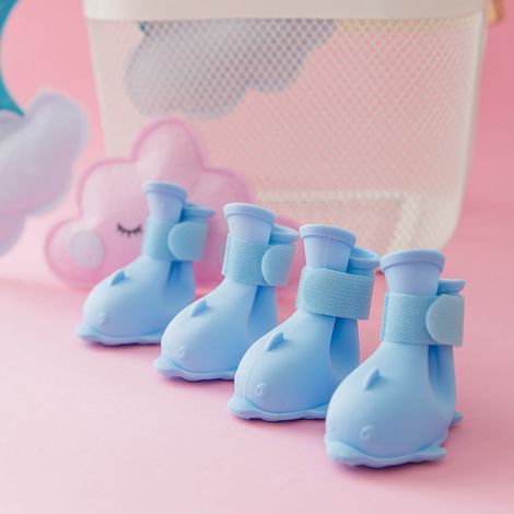 Bottes pour animaux de compagnie, chaussures de pluie imperméables en Silicone pour chien, avec crochet et boucle, pour Bichon de Poméranie, Teddy, bleu S (1/5)