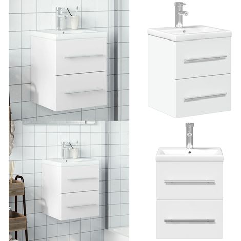 Armoire lavabo de salle de bain avec bassin intégré blanc - Vasque encastrée - Meuble de salle de bain (1/5)