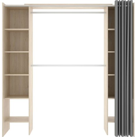 Dmora - Guardaroba grande Arim, Struttura per cabina armadio con tenda, Mobile appendiabiti aperto, 160x50h205 cm, Rovere