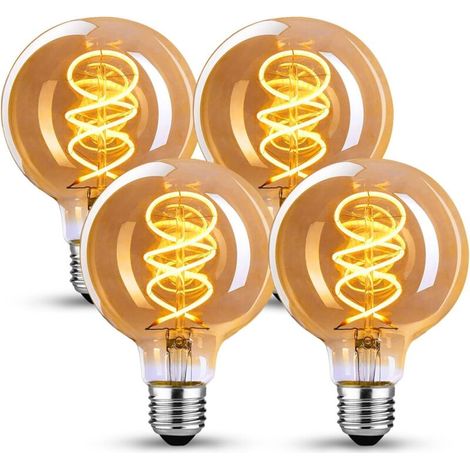Vintage-Edison-Glühbirnen E27, dimmbare Vintage-LED-G80-Glühbirnen (4 W, warmweiß). Ideal für nostalgische Retro-Beleuchtung in Zuhause, Café oder Bar. Bernsteinfarbenes Glas – 4 Stück.