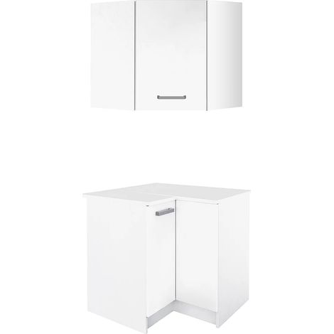 Vente-Unique – Caisson d'angle de cuisine 2 meubles bas et hauts – 2 portes – Résistant à l'eau – MDF mélaminé – Dimensions 88x85x88 cm