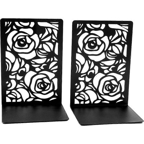 Rose métal Bookends, Elegant Iron Book Supports pour Office & maison, Artistic Hollow Design (1/5)