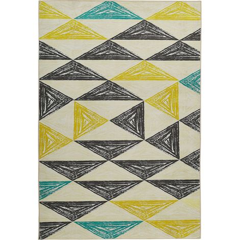 Tappeto a motivi triangolari grigio-giallo-verde menta 140 x 200 cm Kalen