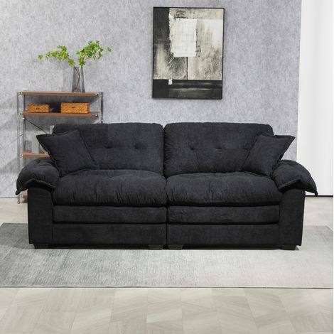 2-Sitzer-Sofa 214x89x93 cm Schwarz aus Chenille mit tiefem Sitz und Doppelschichtkissen (1/5)