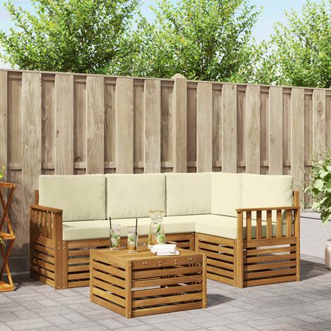 Outdoor-Sofagarnitur 5 pcs Natur und Creme Massivholz Akazie (1/5)