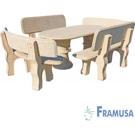 CONJUNTO COMEDOR PIEDRA OVALADO JARDIN OLIVO NATURAL OCRE