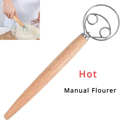 Backutensilien, dänischer Knethaken, Edelstahl-Handmixer für holländischen Brotteig, Küchenutensilien mit Holzgriffen, Handmixer