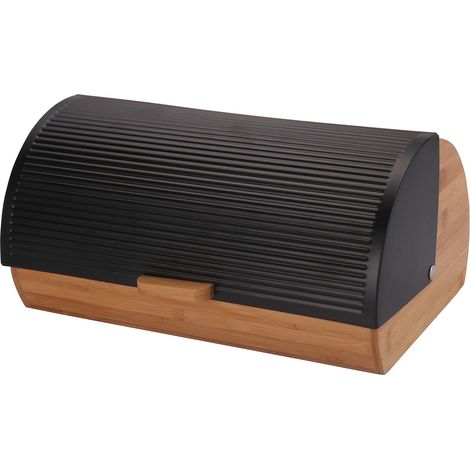 Boîte à pain en bambou – Corps en bois de bambou – Couvercle en acier noir brillant – Dimensions 39x28,5x18,5 cm - E-6045 (1/4)