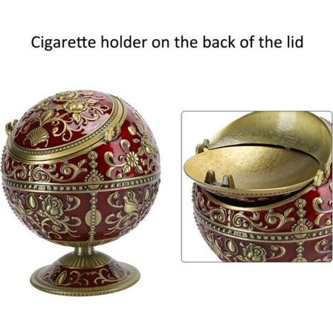 Cendrier rétro avec couvercle de globe rose floral vin rouge en alliage de zinc accessoires fumeurs ornement décoratif -RUI (1/4)