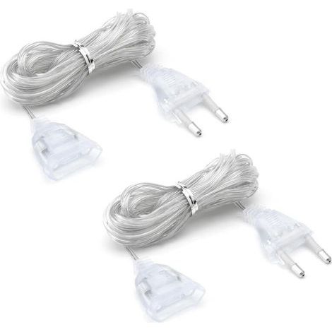 2-teiliges Verlängerungskabel, 5 m transparentes Verlängerungskabel, 220-V-Eurostecker-Flachkabel für LED-Laternen und den Außenbereich (1/5)