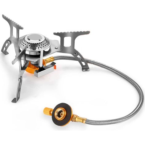 Irovami Réchaud à gaz de camping, réchaud portable de 3700 W pour la randonnée avec allumage piézoélectrique, brûleur portable et étui de transport pour la cuisine en plein air. (1/5)