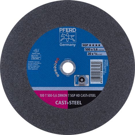 PFERD TOOLS Stationäre Trennscheibe T 500x5,6x40mm "sehr hart" HD CAST+STEEL für Guss/Stahl 100m/s 5 Stk (1/5)