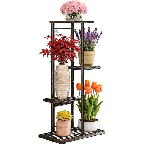 Soporte para plantas, diseño de varios niveles, construcción de metal duradera, 4 niveles de hierro. (1/2)