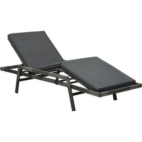 Chaise Longue en Rotin Synthétique Gris avec Coussin, Fauteuil de Jardin Confortable (1/5)