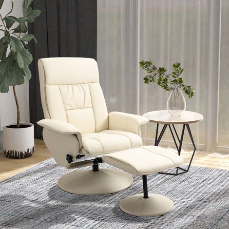 Fauteuil relax inclinable jusqu'à 135° avec assise pivotante et repose-pieds assorti, 78 x 84 x 110 cm, crème (1/5)