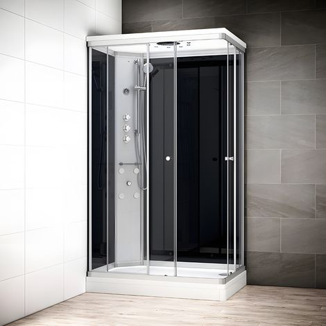 Cabine douche hydromassante 120 x 80 SILVER Noir rectangulaire gauche (accès angle) (1/5)