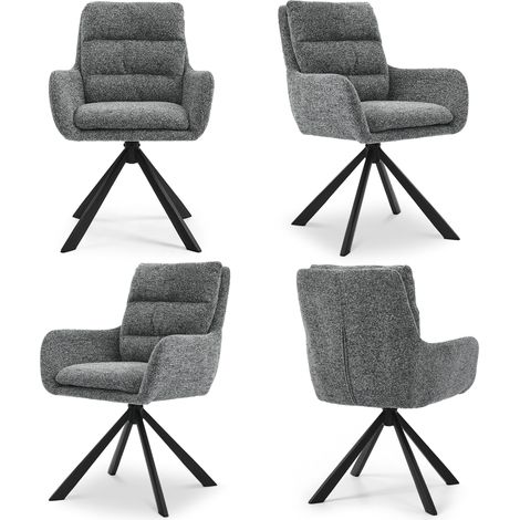 Bon Furni Chaises 360° Pivotantes Chenille Gris ardoise, Lot de 4