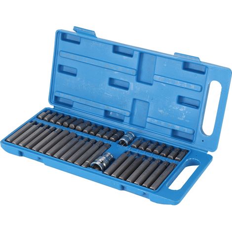 40 embouts étoile XZN et hexagonaux, carré 1/2 et 3/8 pouces, coffret bleu, outillage à main pour réparation auto (1/5)