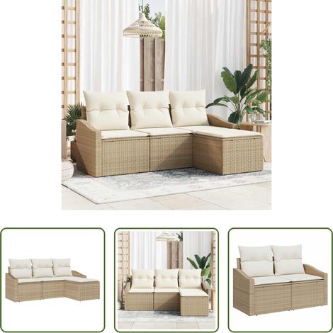 Terrassensofa - Sofa Set mit Kissen 4 pcs Beige Poly Rattan (1/5)