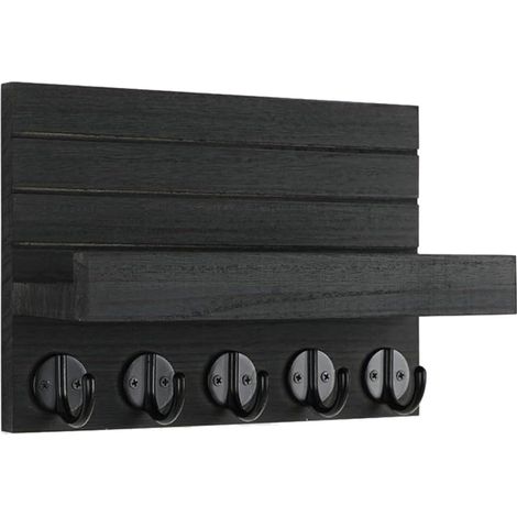 Generic Wandmontierter Schlüsselaufbewahrungshaken mit 5 Haken, Wanddekorationsregal für Küche, Büro, Badezimmer, Haken, Wohnzimmer, 25 cm (schwarz)
