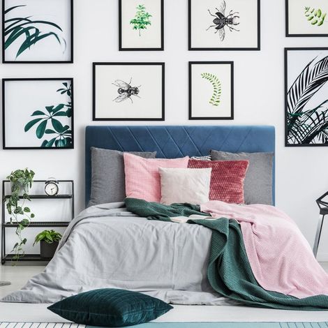 Cotecosy – Tête de lit 160 cm en velours bleu – Design moderne avec coutures décoratives – Compatible sommier 160 cm – Hauteur 120 cm (1/4)