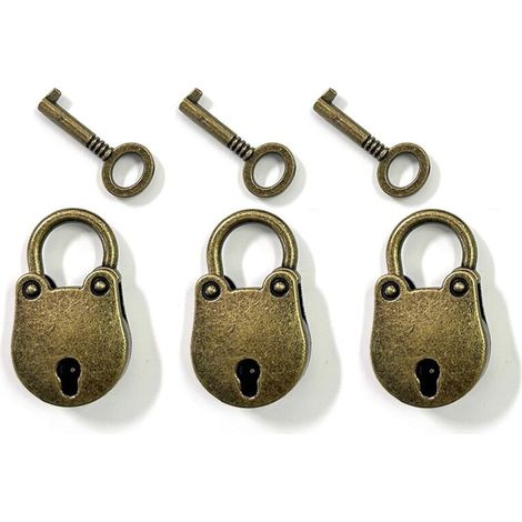 3 PCS Cadenas Vintage en Alliage de Zinc 38 23 cm Cadenas de Forme d'Ours Antirouille Mini Cadenas Vintage Robuste avec 3 Clé pour Petits Bagages Boîte à Bagages Valises Casiers Maison