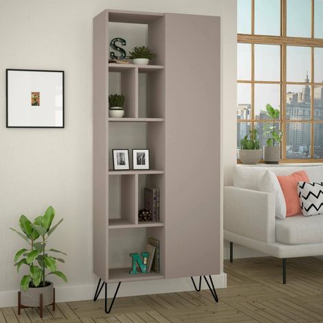 Biblioteca Lince, Estantería 4 Niveles, Una Puerta, Montaje en Pared, 79x32x190h cm Beige (1/3)