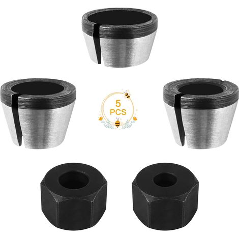 Adaptateur de mandrin, lot de 5 têtes de mandrin, mandrin à pince pour défonceuse, pince de mandrin affleurante, mandrin pour fraiseuse à bois, pince de défonceuse, adaptateurs de pince pour machine à (1/5)