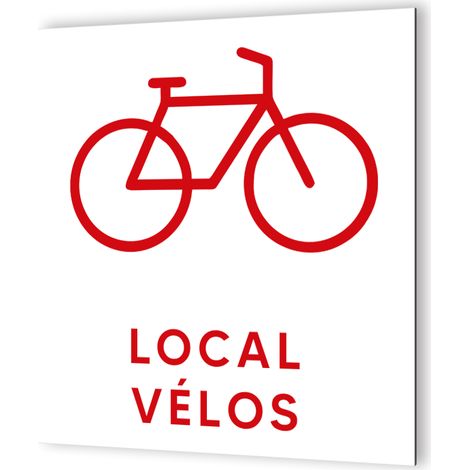 Pictogramme Local Vélo - Panneau signalétique Dibond blanc - Picto rouge - 20x20 cm épaisseur 3 mm fixation multiple (1/5)