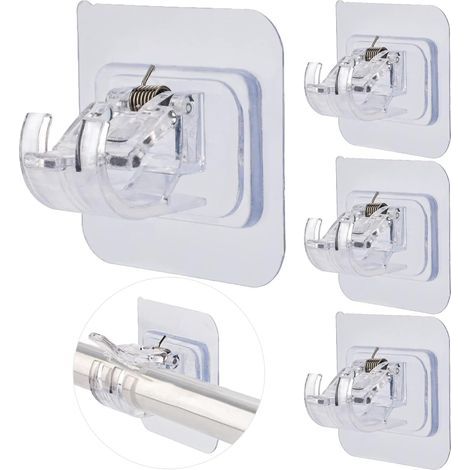 Soportes para barra de cortina sin taladrar, soportes de plástico transparente, ganchos ajustables sin clavos ni perforaciones, para el hogar, baño, cocina, hotel (1/5)