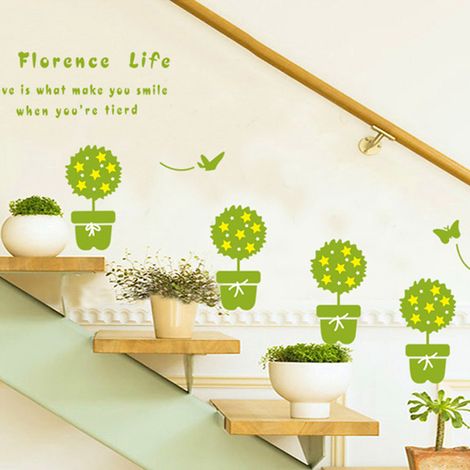 Décor mural autocollant plantes en pot, adhésif amovible pour salon, chambre, bureau, stickers muraux décoratifs, réutilisable, sans trace, 1 pièce. (1/3)