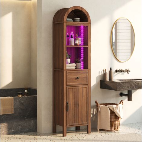 Mobile bagno alto con LED 40 x 30 x 163 cm in MDF colore noce HAVRYA (1/5)