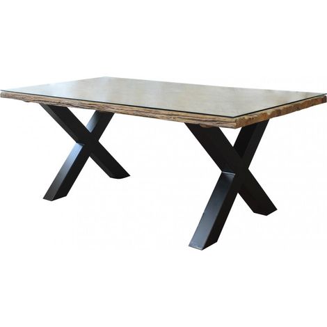 Tavolo rettangolare piano in legno con vetro con struttura in metallo 100x200xH77 cm Maverick