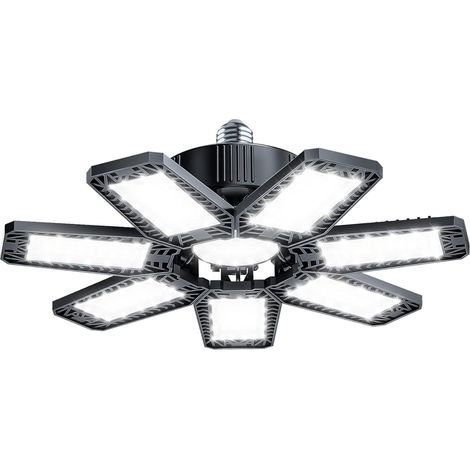 200W Éclairage LED Garage, Plafonnier d'atelier à LED 20000LM 6500k, Déformable à 7+1 Panneaux Réglables Lampe Garage, E26/E27 Plafonnier Garage pour cave Magasin Atelier Entrepôt Grange Éclairage (1/4)