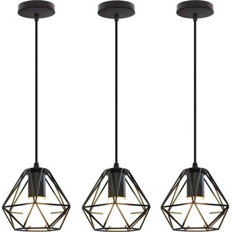 Lot de 3 Lampe Suspension Industrielle,Lustre Luminaire Retro en Forme Cage Métal Lampe de Plafon de Style Edison pour Salon (1/4)