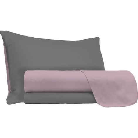 Set Lenzuola Singolo Sopra Sotto e Federe Doubleface Rosa Antico/Fumo (1/4)