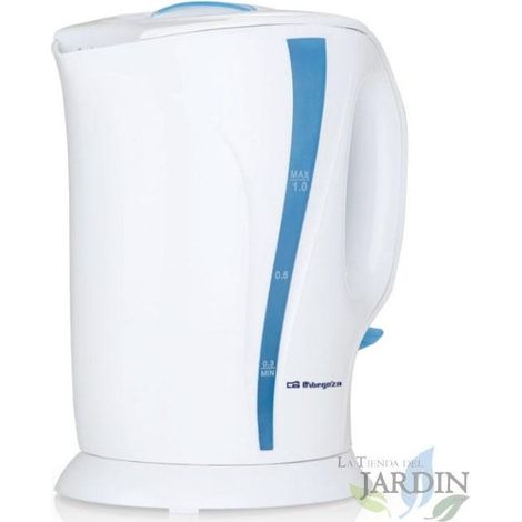 Bouilloire électrique Orbegozo 1 litres. Sans BPA. Cruche amovible. Puissance 750-900W. Résistance immergée