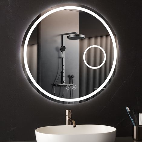 Miroir Rond LED avec Loupe 3X AquaWise Spécial Maquillage & Rasage - Anti-buée - 120 LEDs/m Haute Densité - Verre de Sécurité 5mm Ø 80 cm