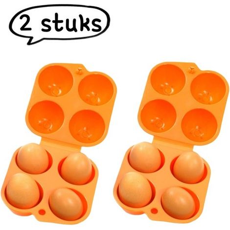 Boîte à œufs 2 pièces - Boîte à œufs portable - Boîte à œufs en matériau PP pour usage domestique - Boîte à œufs respectueuse de l'environnement pour le camping - 4 compartiments - Oranje (1/5)