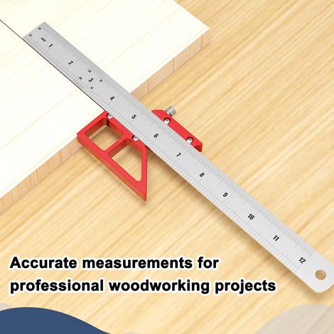 Ligne de marquage verticale centrale, équerre droite à 45°, règle de mesure multifonctionnelle en acier inoxydable pour le travail du bois, accessoire de menuisier (1/5)