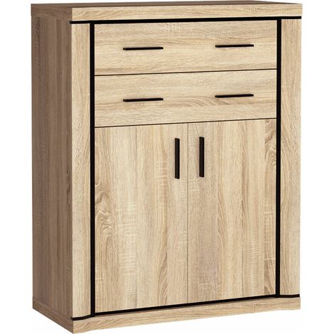 Cómoda Lorelie 105, Roble Sonoma, Con cajones y puertas, Número de cajones: 2, 123x97x44cm