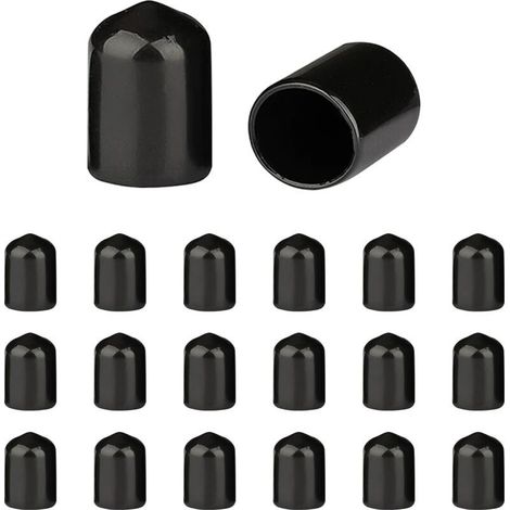 Protections de Filetage de vis - Lot de 200 Caoutchouc PVC Capuchons Ronds, Couvercle en Caoutchouc, Cache Vis Noir, pour Tubes Ronds (Profondeur Approx : 20.6 mm, Diamètre Intérieur : 12 mm) (1/5)
