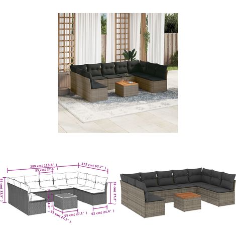 Salon de jardin avec coussins 10 pcs gris résine tressée - Ensemble Salon De Jardin - Mobilier De Jardin - Salon Extérieur - Set De Jardin - Chaise Longue - Home & Living (1/3)